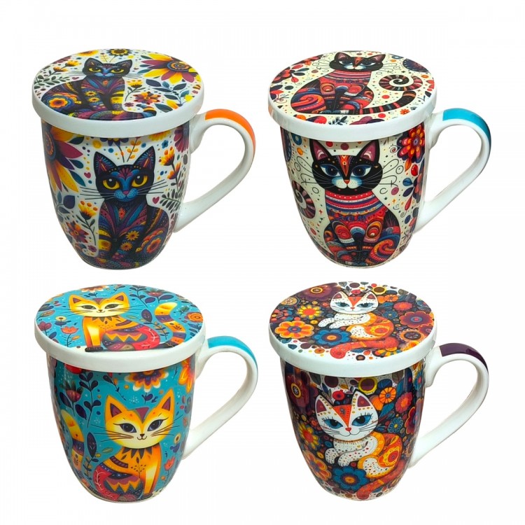 Mug gato 4 dif. c/caja regalo