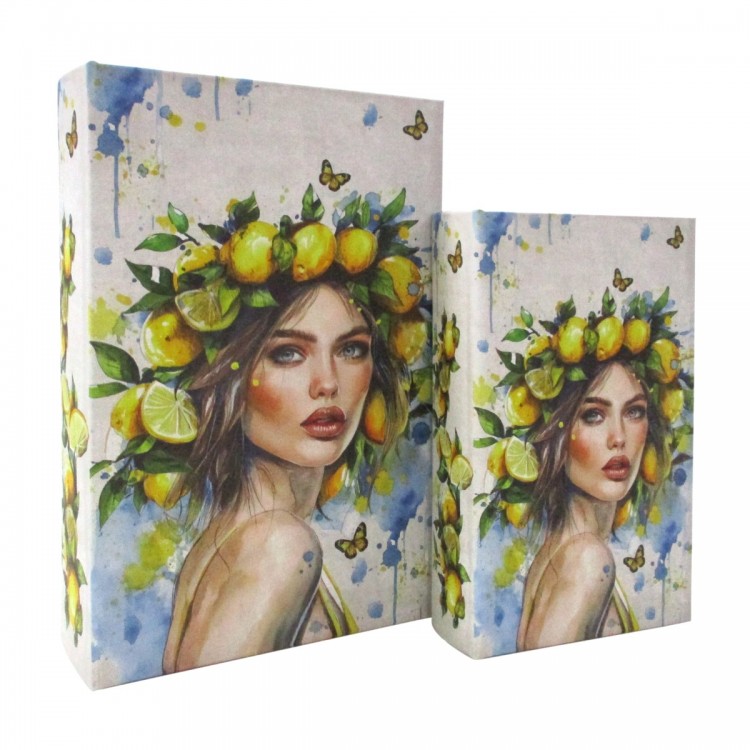 S/2 caja libro mujer limones