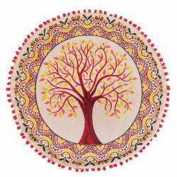 Puf arbol de la vida rojo 60x30cm