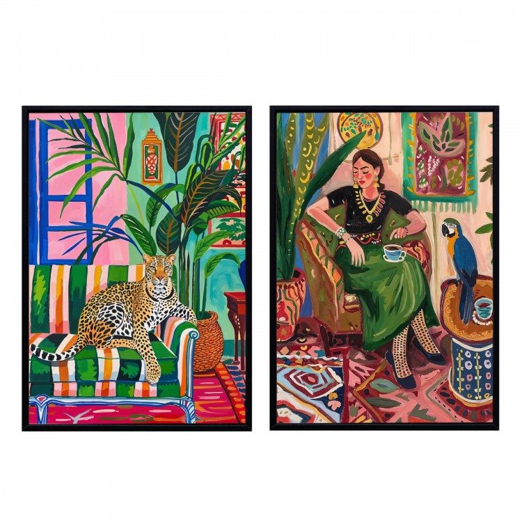 Cuadro mujer y tigre 24x34cm 2 dif.