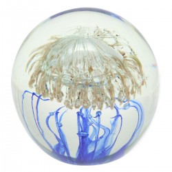 Pisapapeles vidrio medusa blanco azul 